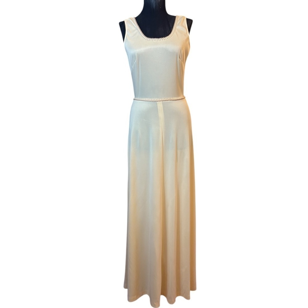 Vintage 70’s Cream Cleopatra Union Made Long Sleeveless Dress - Picture 3 of 16